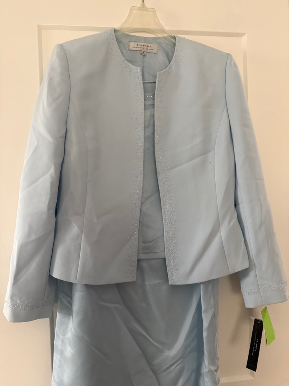 Tahari Pale Blue Beaded Jacket and tank/Skirt Suit set sz 8 NWT